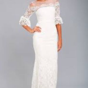 White, floor length, lace dress
